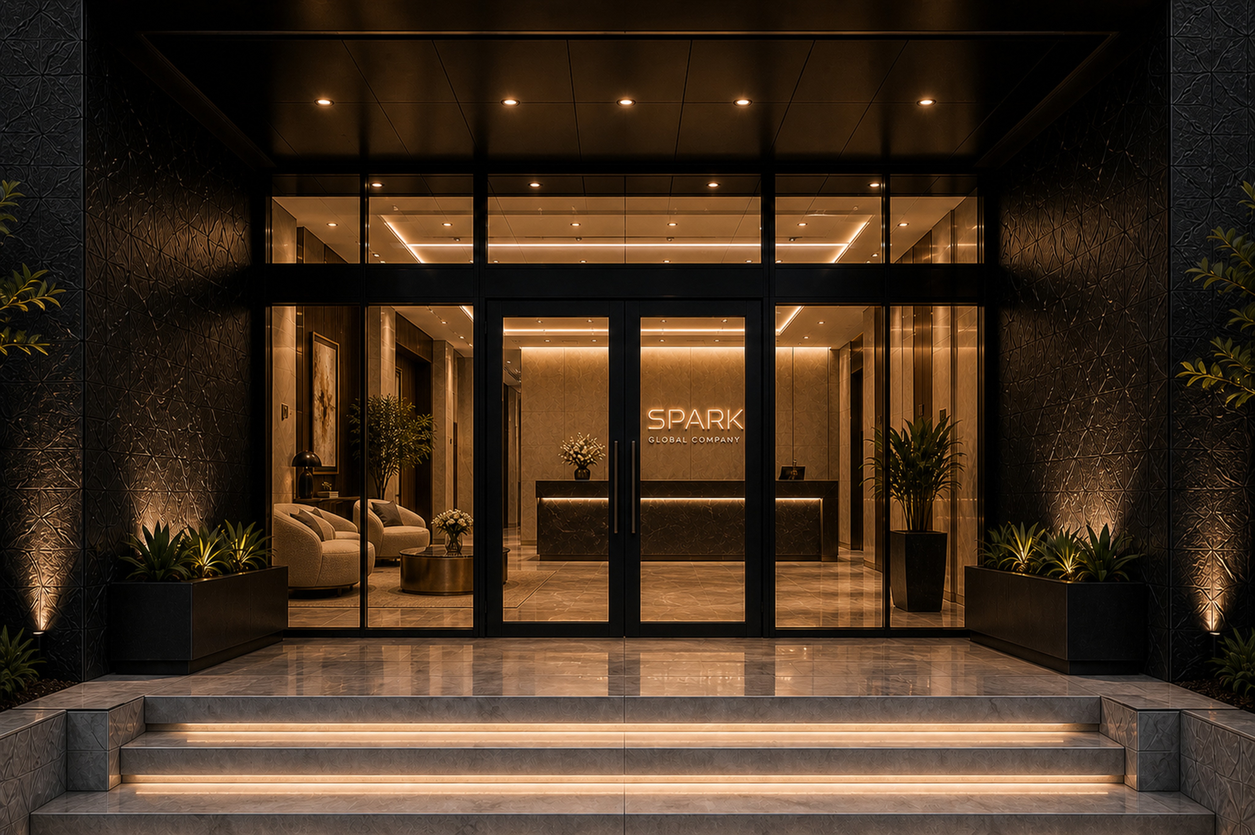 Spark Global glass entrance with reception visible